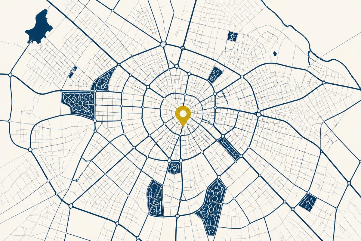 Stylised street map of central Sofia with a gold pin marking the IgniteSoul Ltd office in the Vazrazhdane district